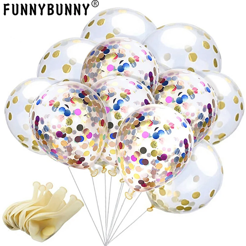 

FUNNYBUNNY Confetti Balloons 12 Inches Party Balloons With Golden Paper Confetti Dots For Party Decorations Wedding Decorations