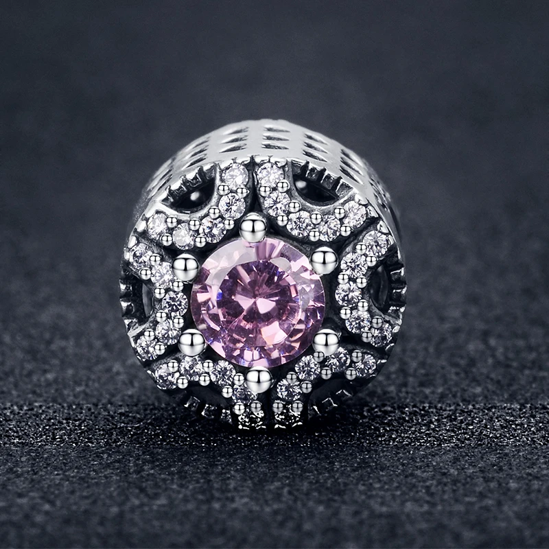 Призывающий ангелов подлинное 925 пробы серебро Ясно розовый любовь романтический шарм-бусины в виде цветка подходит Браслеты Изготовление ювелирных ожерелий