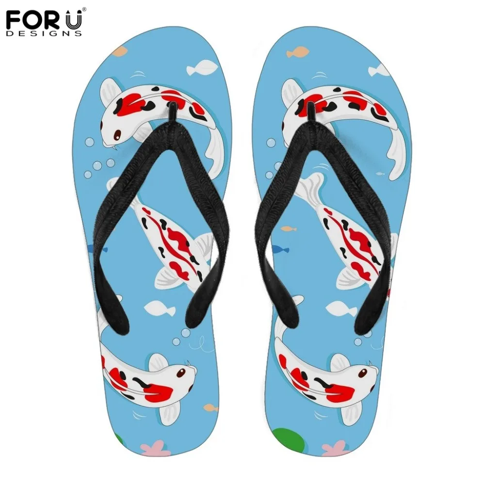

FORUDESIGNS Koi Fish Print Summer Women Flip Flops Flats Slip-on Bath Slippers for Ladies Rubber Casual Beach Flip Flops Woman