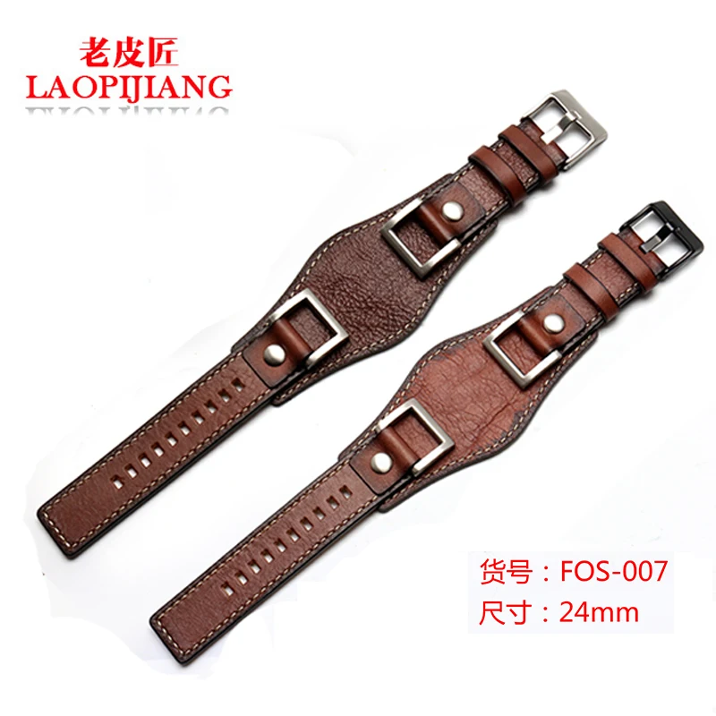 

New design luxurious genuine leather strap fit fossil JR1401 24mm tray gato watchband for men with stainless steel buckle belt