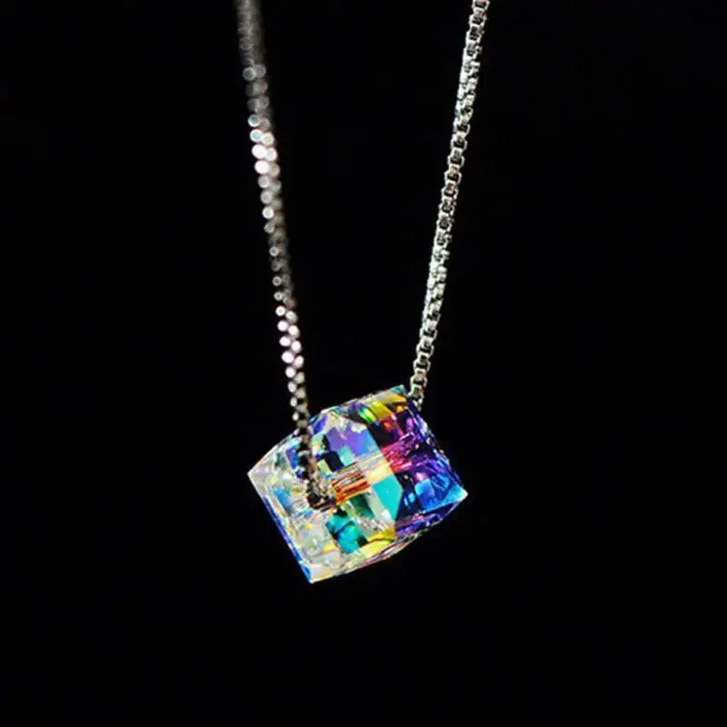 

Cube Necklace New Fashion Charm Jewelry Crystal Pendant Chain Statement Choker Necklace