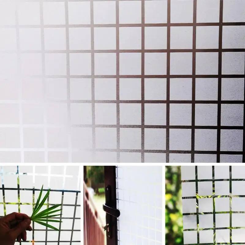 

45 x 200cm PVC Frosted Glass Window Film Privacy Frost Modern Squared Self-adhesive Sticker for Bathroom