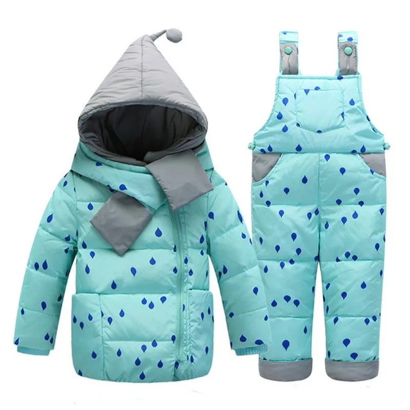 Зимняя детская одежда комплект лыжный Комбинезоны для девочек костюм пуховик для маленьких девочек Теплые Комбинезоны Куртки+ комбинезон для От 0 до 5 лет малыш Обувь для девочек - Цвет: Sky Blue