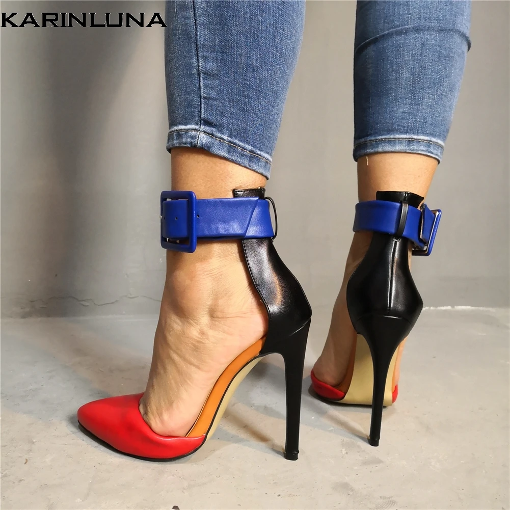 

Karinluna Brand Design Big Size 47 Pointed Toe Summer Women's Sandals Shoes Thin High Heels Party Lady Shoes Woman
