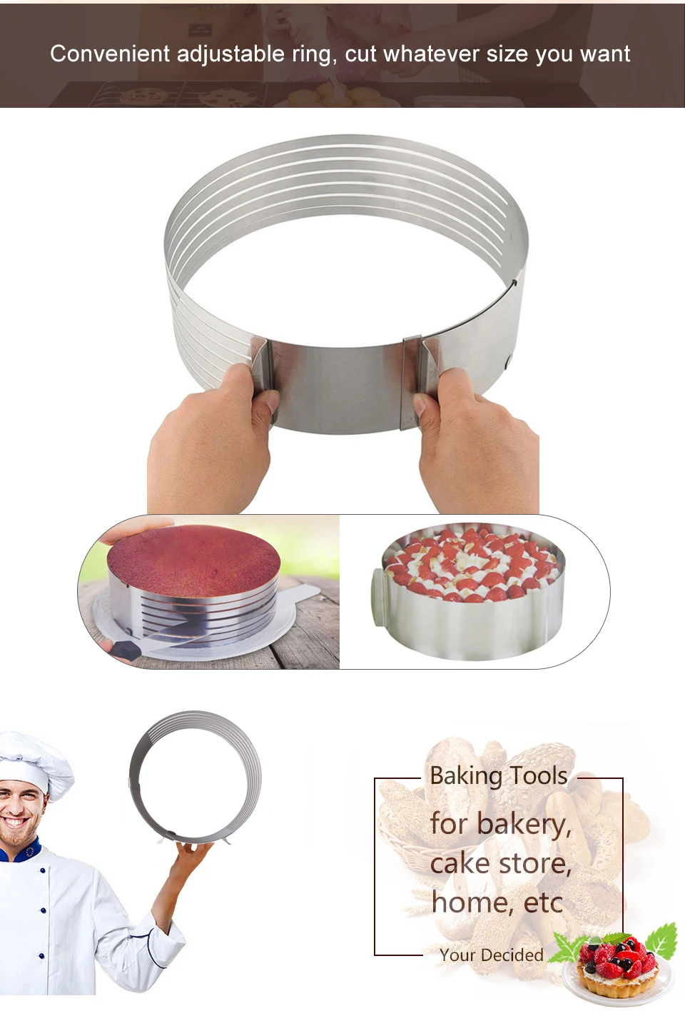 Shebaking 1 шт. круглый регулируемый торт слоистых Slicer нержавеющая сталь выдвижной круговой мусс хлеб вырезать инструменты