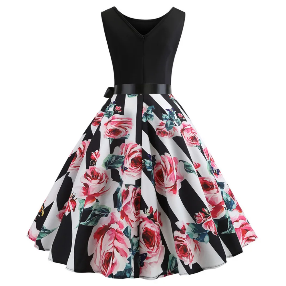2019 woman summer sexy retro sleeveless print beach dress long breathable beach dress plus size pretty beach dress cotton 40J3 (3)