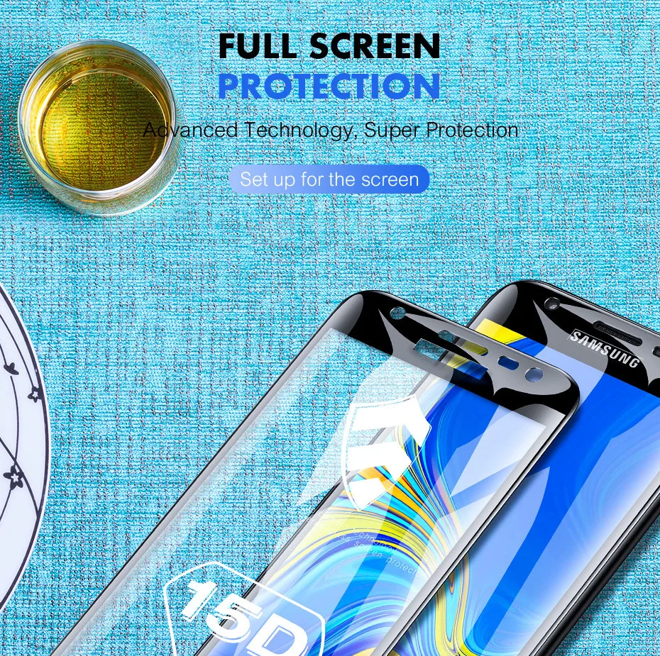 ZNP 15D полное покрытие закаленное стекло для samsung Galaxy J3 J5 J7 Защита экрана для samsung J4 J6 Plus J8 защитное стекло