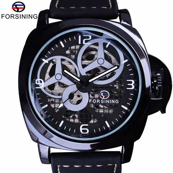

Forsining Full Black Skeleton Case Windmill Designer Suede Strap Military Watch Men Watch Top Brand Luxury Automatic Wrist Watch