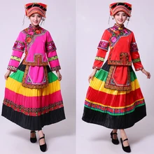 Женские этнические Мяо древний костюм традиционный красочный народный танец китайский фестивальный вечерние выступления одежда Hmong Miao одежда