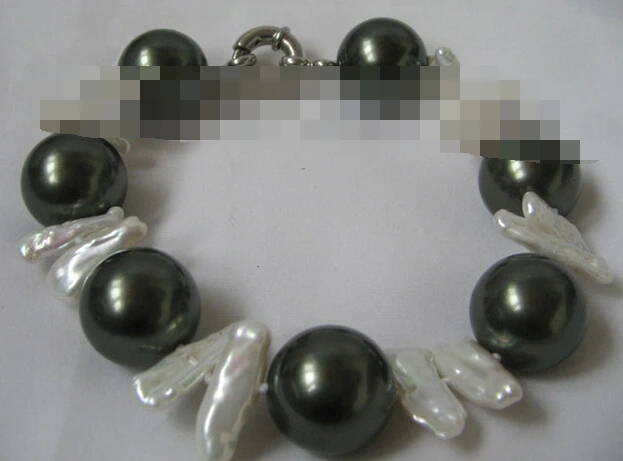 

free shipping 09564 round sea shell pearl white freshwater pearl bracelet