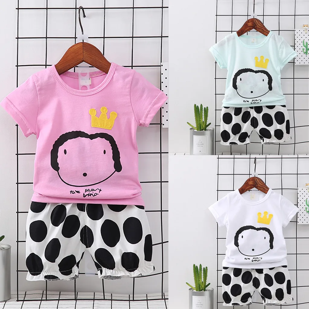  CHAMSGEND Kids Baby Girl Boy Cotton Blend Cartton Letter Print Tops T Shirt Striped Pants Fashion O