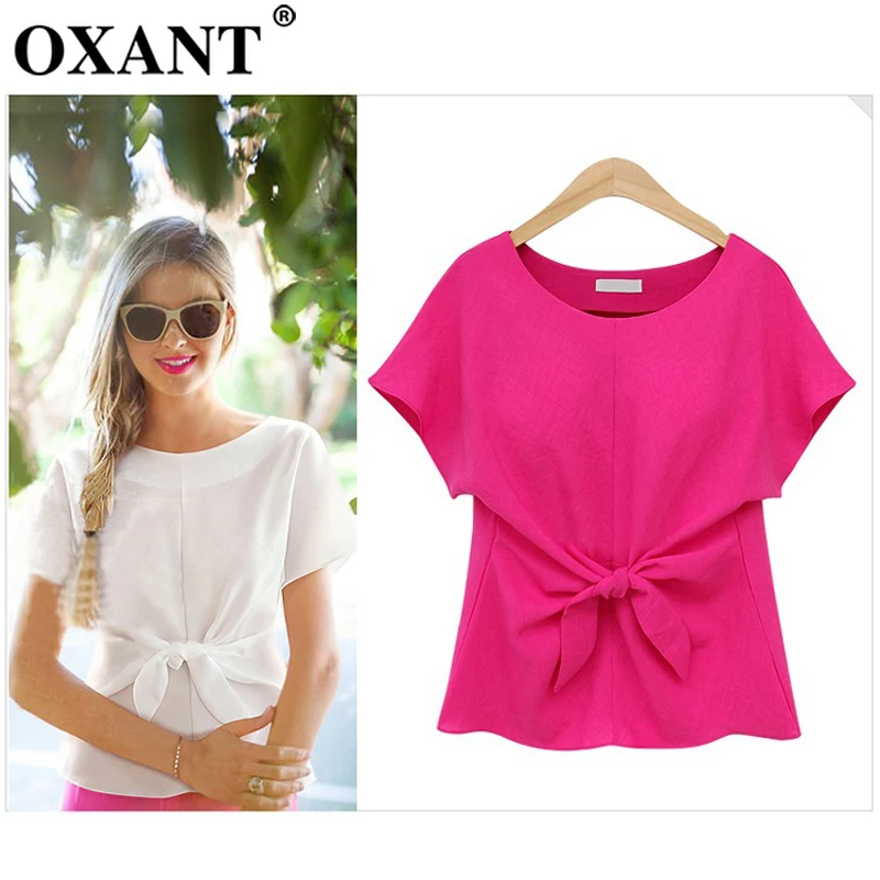 

Women's T-shirt Summer 2019 New Round Neck Chiffon Shirt Short Sleeve Bow-tie Chiffon Office Lady Elegant Slim Shirt Korean