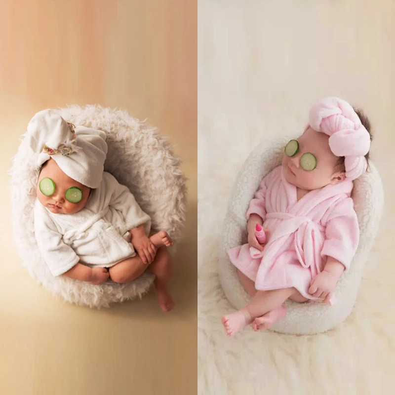 

1Set Baby Bathrobes+Headband Newborn Photography props baby Staff Accessories for studio Fotografia Plush Costume Shower Gift X
