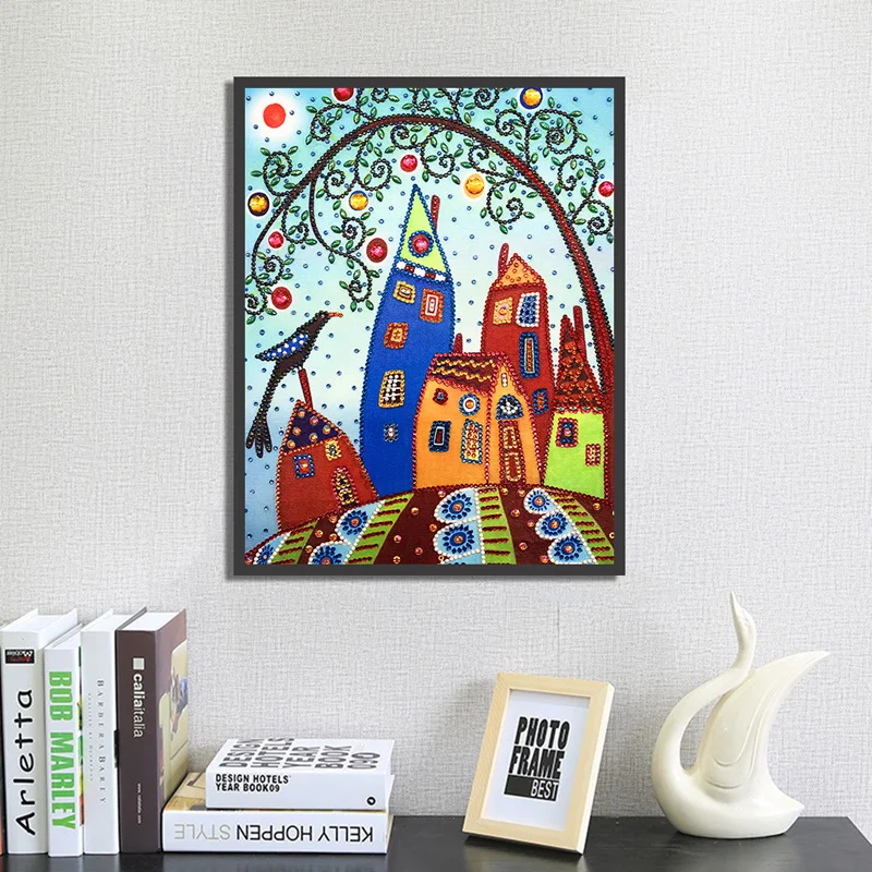 RUBOS DIY Diamond Embroidery House Abstract Art Religion Diamond Painting Mosaic Scenery 5D Big Bead Pearl 3D Crystal Glass Sale (31)