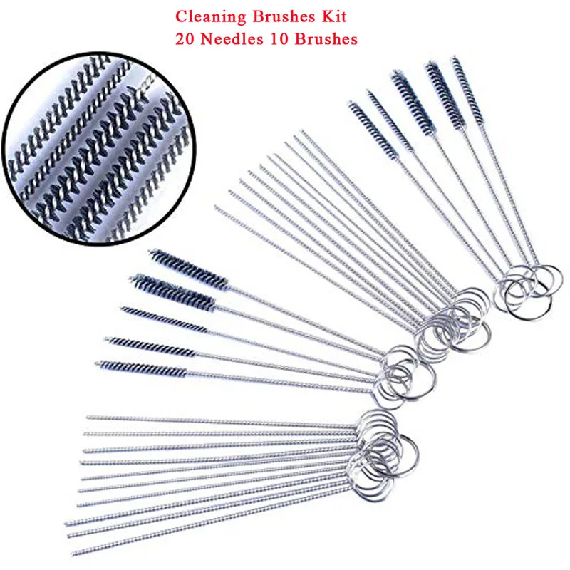 Carb Carburetor Cleaner Cleaning Brushes Kit Small Wire Brush 20 Needles 10 Brushes Carburetors