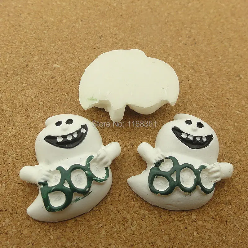 1pcs/lot resin flat back Halloween white ghost cartoon animal 24mm Cabochons Hair Bow Center DIY Christmas decration C114-5
