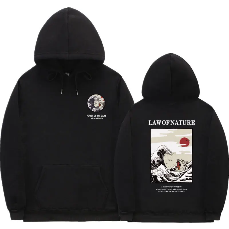 

2019 Funny Cat Wave Printed Fleece Hoodies Winter Japan Style Hip Hop Men's and women Casual Sweatshirts Streetwear