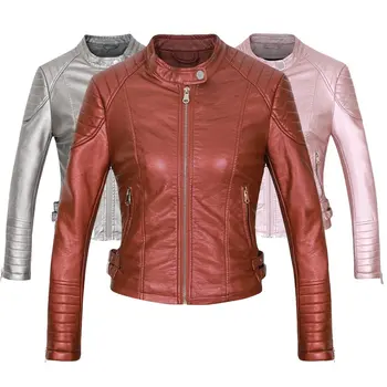 

Brand Motorcycle PU Leather Jacket Women 2019 Winter And Autumn New Fashion Coat Brown Color Zipper Outerwear jacket coat HOT