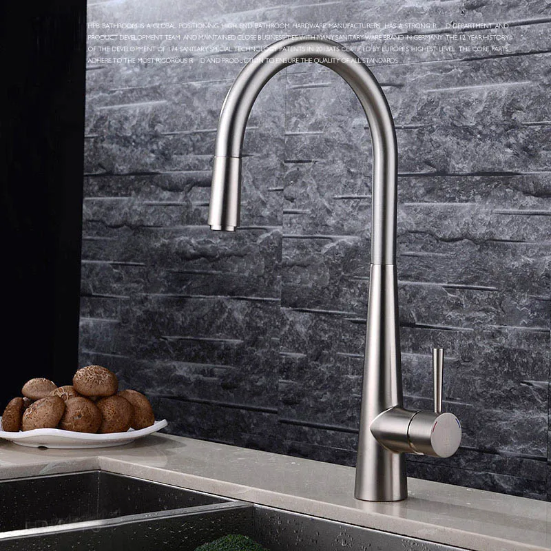 Free Shipping Quality Brushed Kitchen Faucet Mixer Tap Swivel Spout Pull Out Spray Head Cold Hot  Brass Sink faucet Water tap