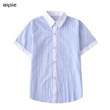 Aipie/Новые Детские рубашки для мальчиков Детские Классические хлопковые рубашки в полоску с короткими рукавами в английском стиле для мальчиков от 4 до 14 лет