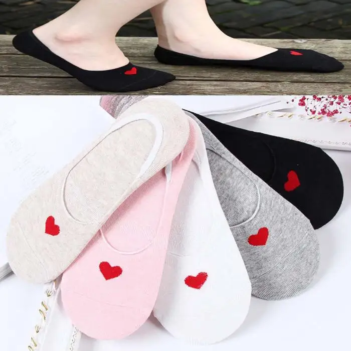 2 пары, корейские весенне-летние невидимые женские носки с сердечками, Нескользящие, с низким вырезом, удобные женские носки-лодочки для