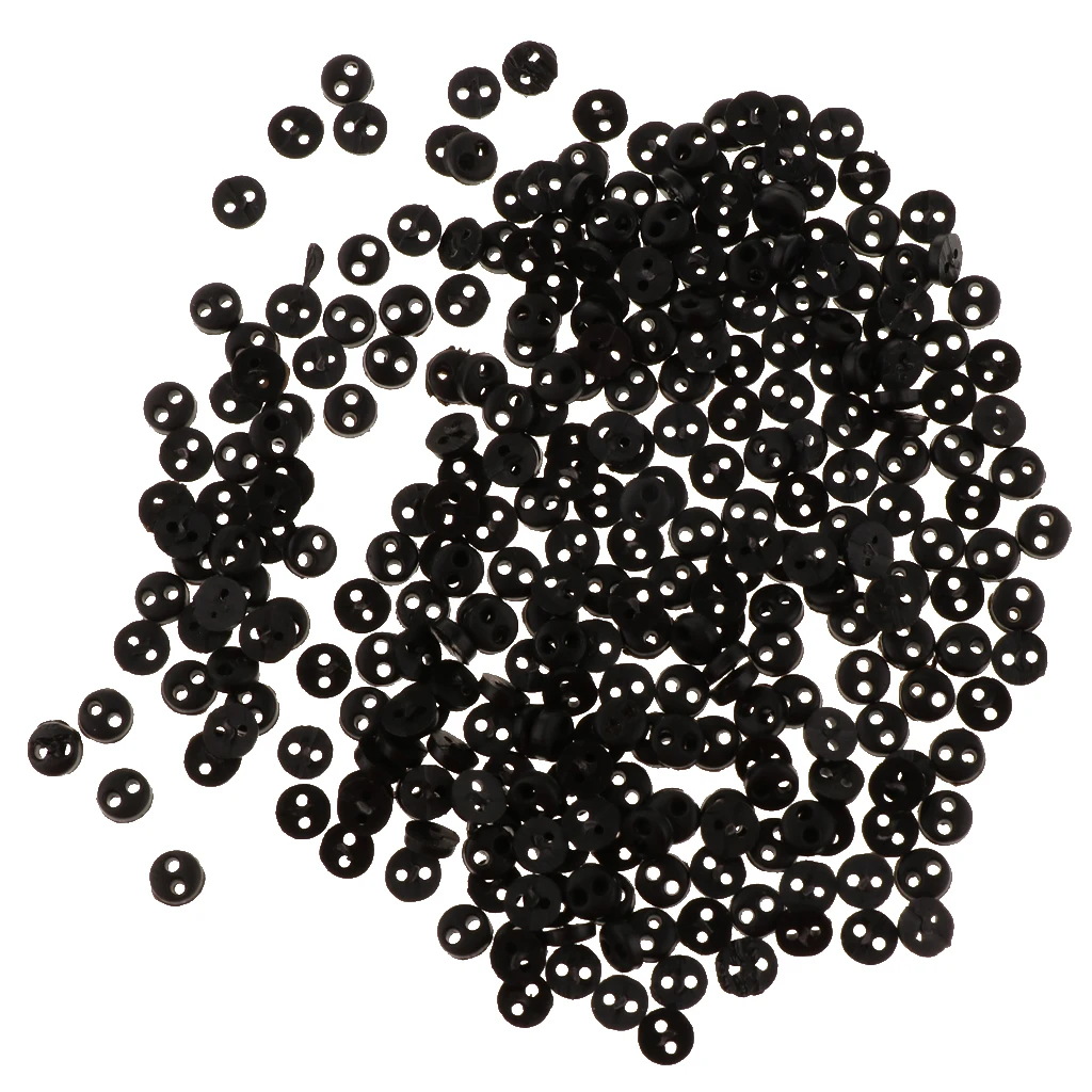 Mini Figures Dolls DIY Clothing Sewing Crafts Accessories 300 Pieces 4mm 2 Holes Resin Round Buttons Black