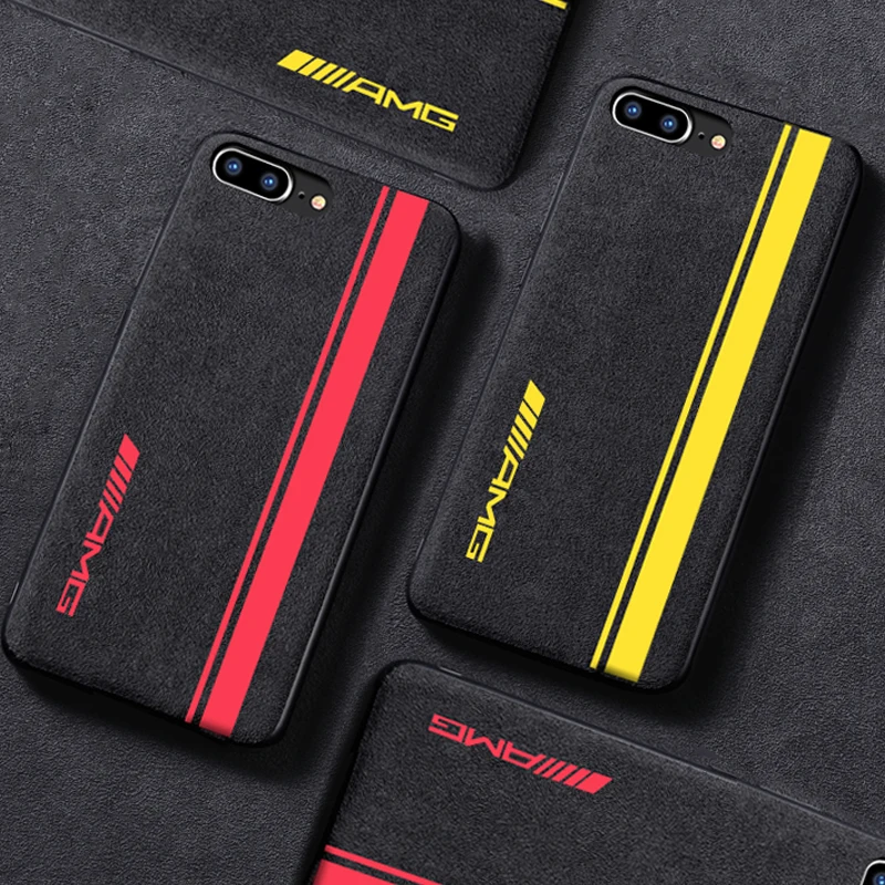

Hot Luxury Red Limited Motorsport GTR Turn Fur Cover Case For iPhone X XR XS MAX 6 S 7 8 plus M AMG RS Fashion Car Leather Couqe
