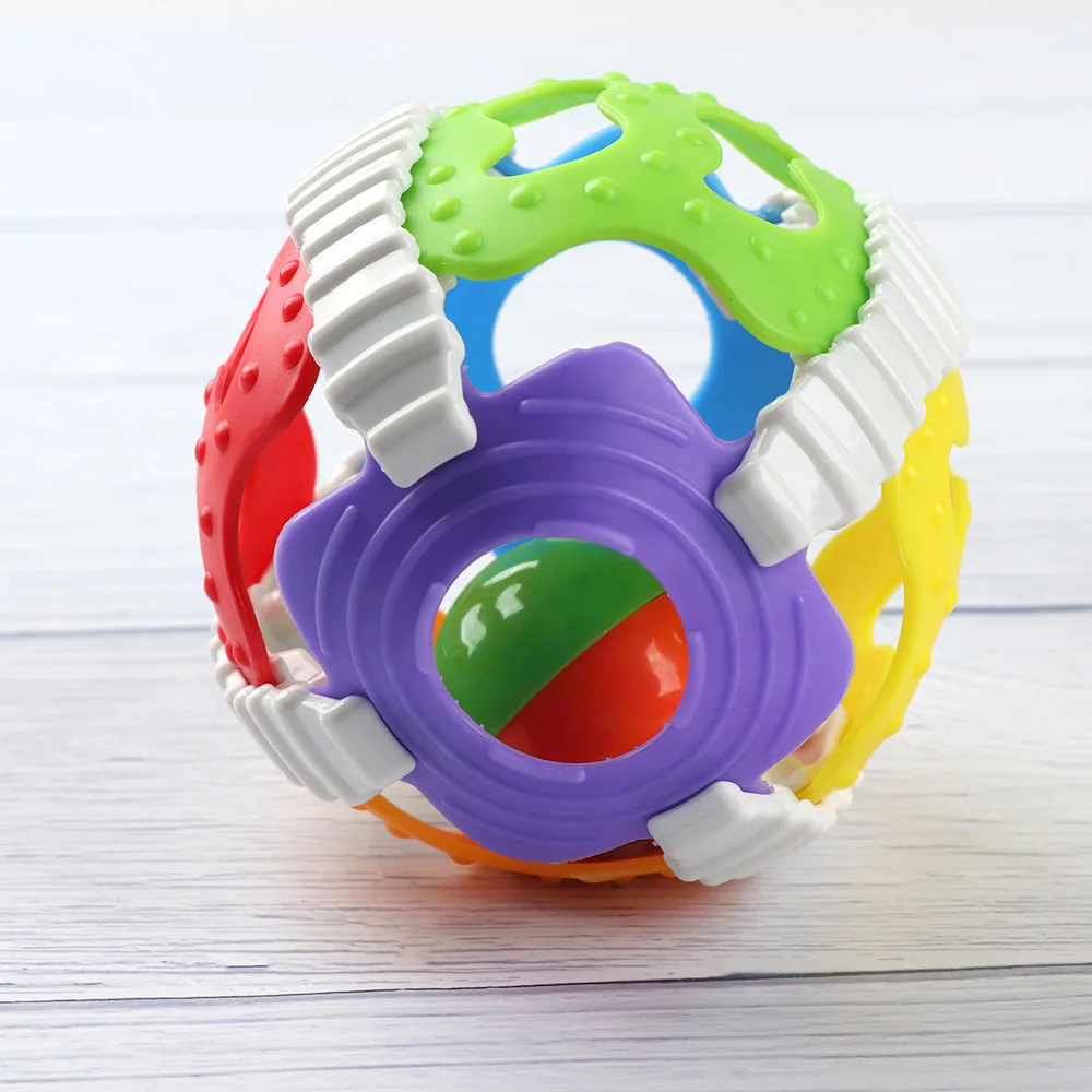 1 шт. красочные экологические ABS рука погремушка мяч игрушки, погремушки для младенцев ручной Колокольчик Головоломка обучающие игрушки унисекс подарки Размер: 7,5*7 см