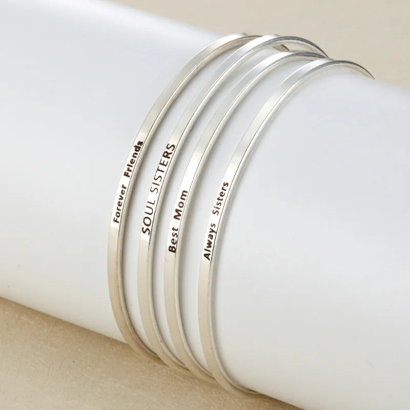 

15 pcs-Engravable silver brass basic bangles wired bracelet findings-Best Mom-Always Sisters-SOUL SISTERS-Forever friends-G0107