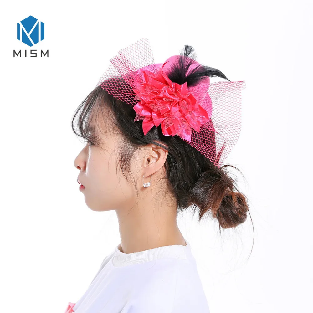 

MISM Women Fascinator Cap Hair Clips for Ladies Flower Cocktail Dot Veiling Formal Elegant Headwear Party Hairpins Accessories