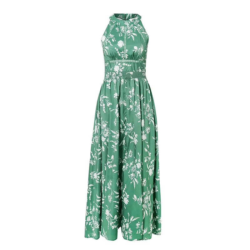 NLW Сексуальное Платье макси с открытыми плечами и высокой талией для женщин летнее зеленое платье с цветочным принтом повседневное праздничное пляжное длинное платье