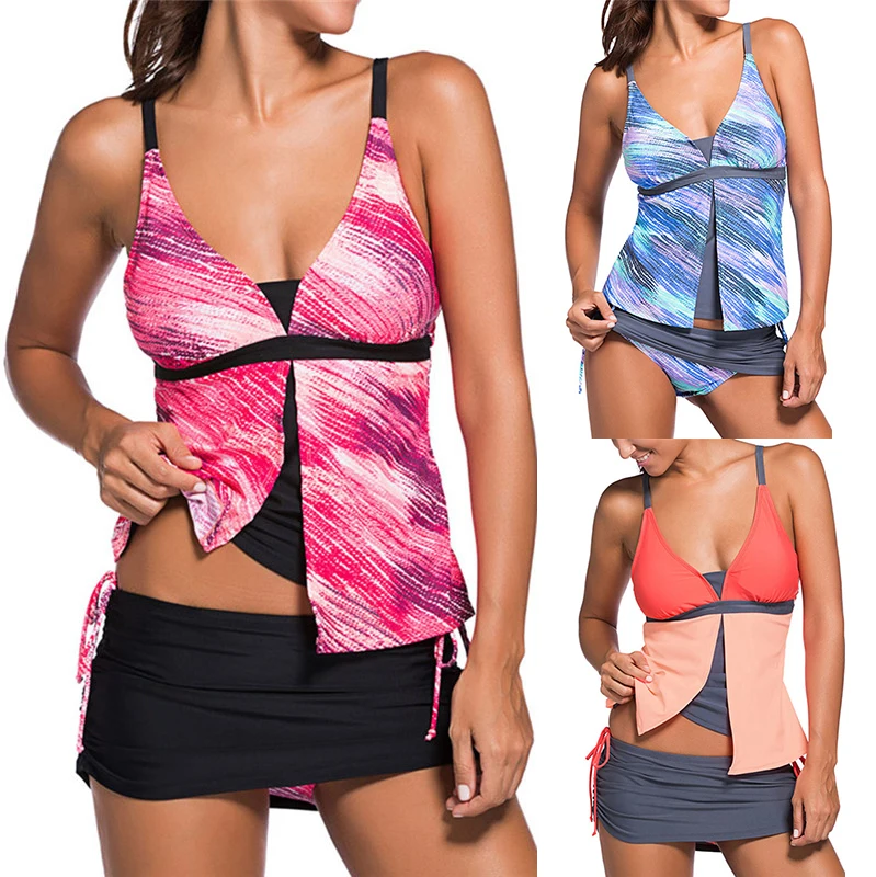 2017 Sexy Women Plus Size Swimwear Colorblock Tankini With Shorts