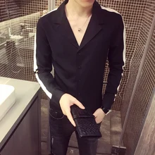 Глубокий v-образный вырез, Сексуальная рубашка без воротника, осень, уличная одежда с длинным рукавом, приталенная, v-образный вырез, боковая полоса, однотонное платье, рубашка, Camisa Masculina