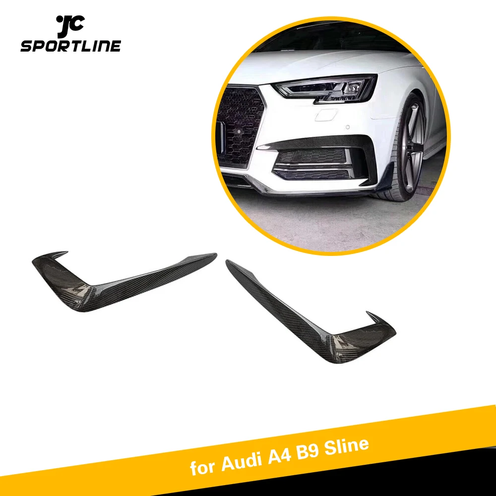 

For AUDI A4 B9 Sline S4 2017 2018 2019 2PCS Carbon Fiber Front Fog Lamp Fin Splitters Air Vents Trim Canards
