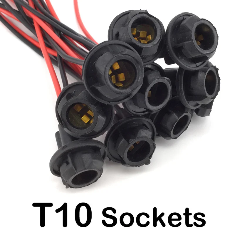 Free shipping 10pcs LED T10 Waterproof Soft bulb holder adapters cable