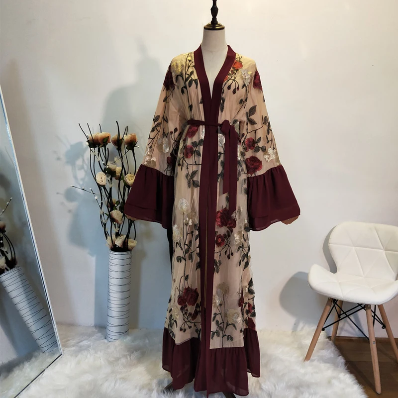 Ramadan Kimono Abaya Robe Femme Dubai Cardigan Muslim Dress Women Kaftans Caftan Marocain Qatar Elbise Turkish Islamic Clothing