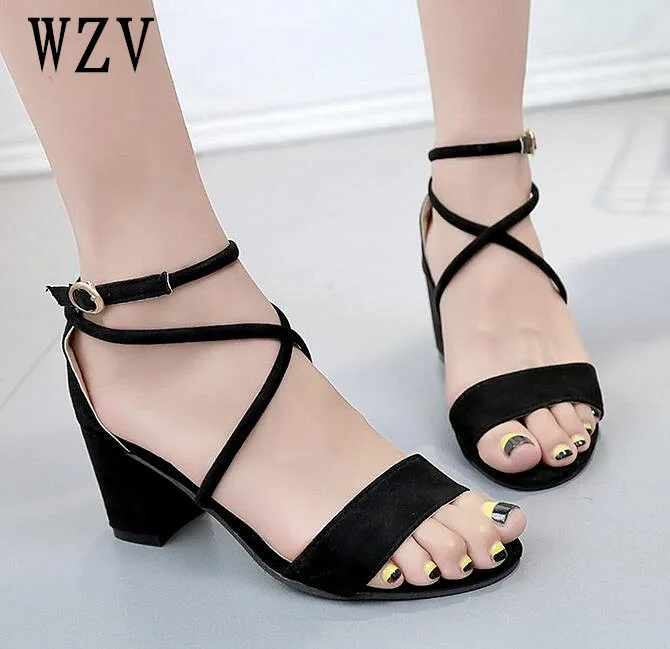 

Summer Women Sandals Open Toe Flip Flops Women's Sandles Thick Heel Cross strap Women Shoes Korean Style Gladiator Shoes E068