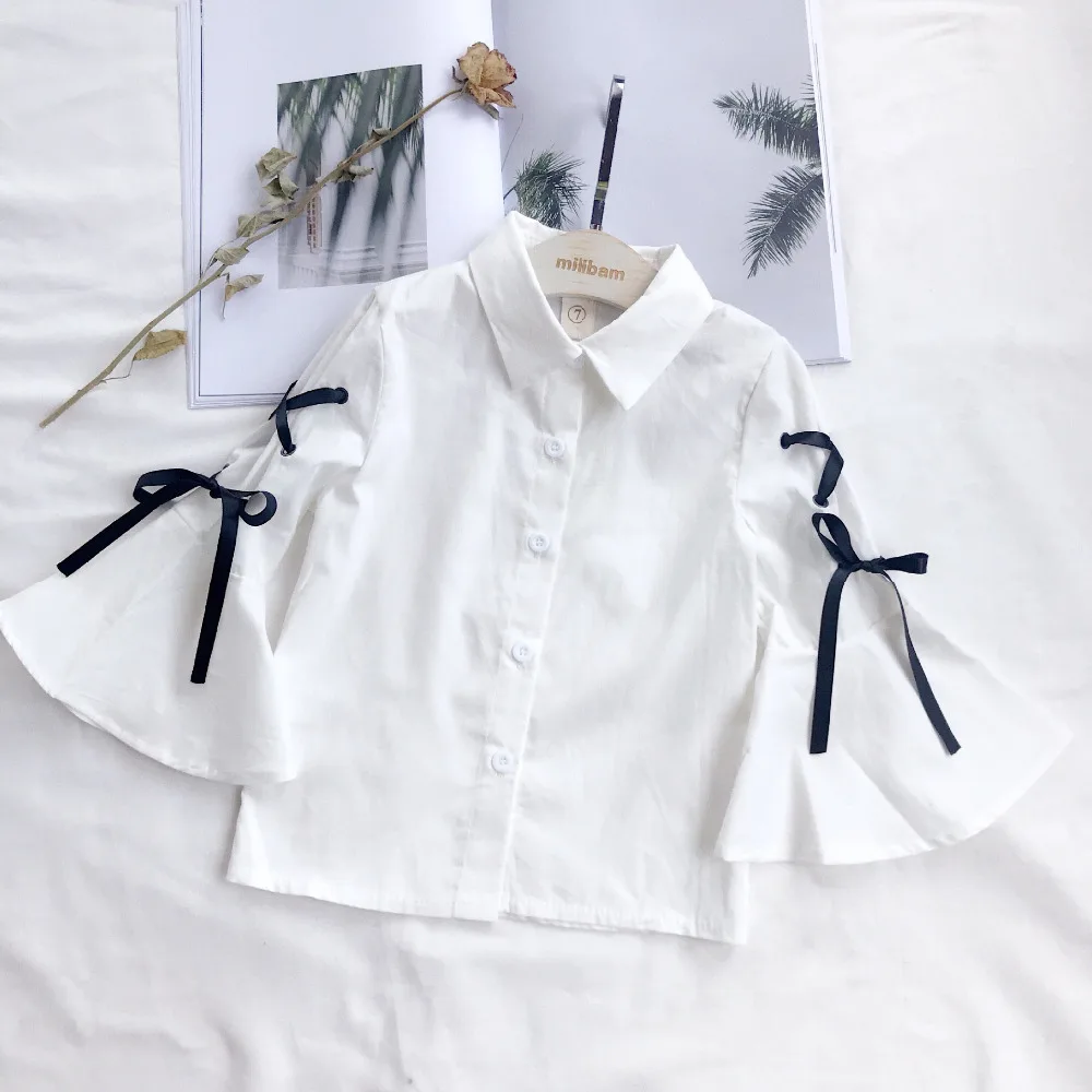 2018 autumn girl long sleeve white top fashion design