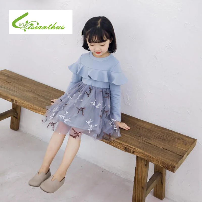 

Spring Autumn Children Dress Embroidery Kids Dresses for Girls Cotton Long Sleeve Girl Mesh Dress Cute Girls Clothes
