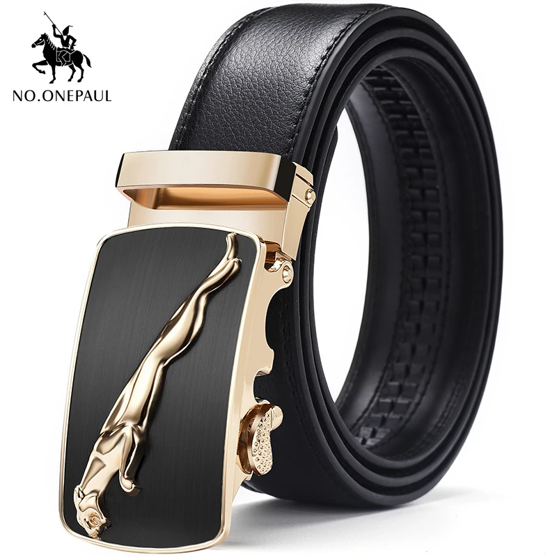 

NO.ONEPAUL Men's formal wear fashion belt suede leather with Jaguar pattern metal automatic buckle to make excellent top belt