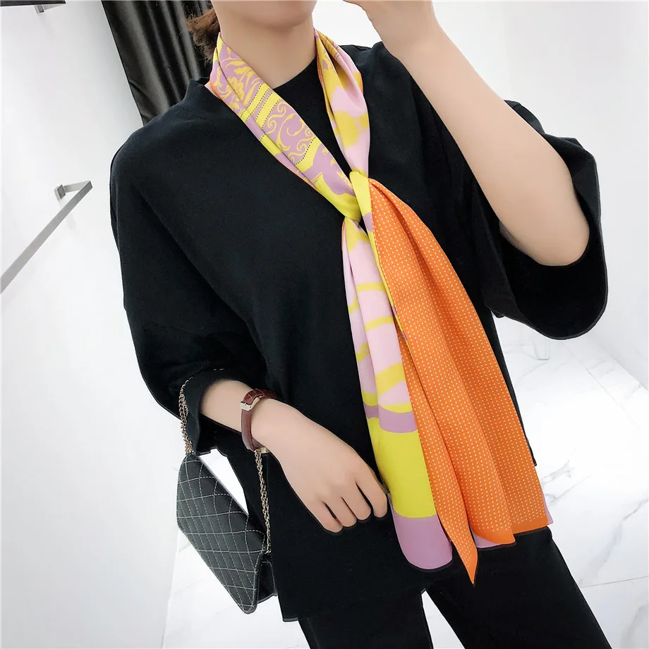 160cm Luxury Brand New Design Tassels Chain Twill Scarf Double-deck Women Scarf Head Silk Scarves Wraps Neckerchief For Ladies