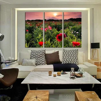 

Christmas Gift Creative 3 Pieces Canvas Prints Wall Art Picture Flowers in Sunset Landscape Oil Painting for Home Decor