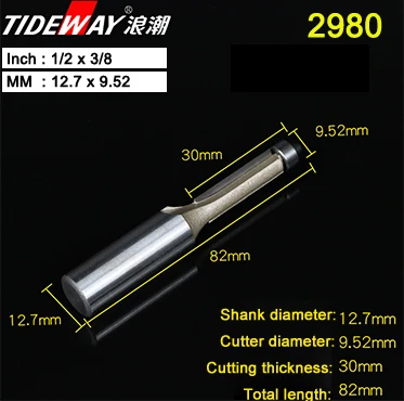Tideway 1/" 1/2" хвостовик заподлицо фрезы для дерева обрезные фрезы с подшипник, деревообрабатывающий инструмент Концевая фреза - Длина режущей кромки: 2980
