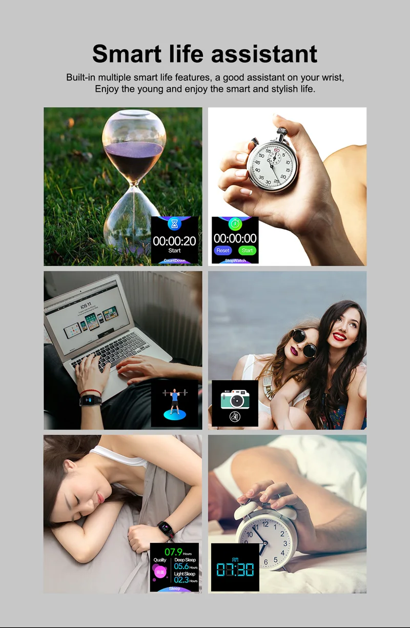 Смарт-часы Android IOS браслет для измерения пульса кровяное давление фитнес-трекер секундомер обратный отсчет шаг цветной водонепроницаемый спортивный ремешок