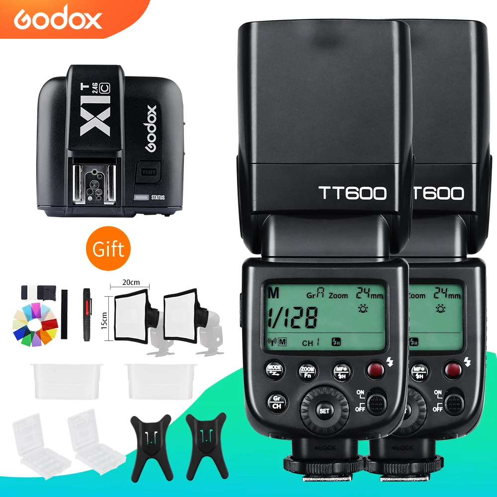 2pcs Godox TT600 2.4G Wireless Camera Flashes Speedlites with X1T C