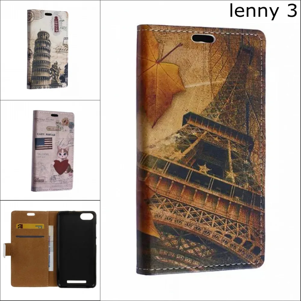 

Luxury Retro Eiffel Tower Tree Wallet pu Leather Flip Card Slot Cover case For Wiko Lenny 3 lenny3 with Stylus pen