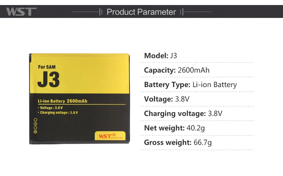 WST батарея для samsung Galaxy J3 J3109 G5306 J5 J500F реальная емкость 2600 мАч сменные батареи для samsung мобильного телефона