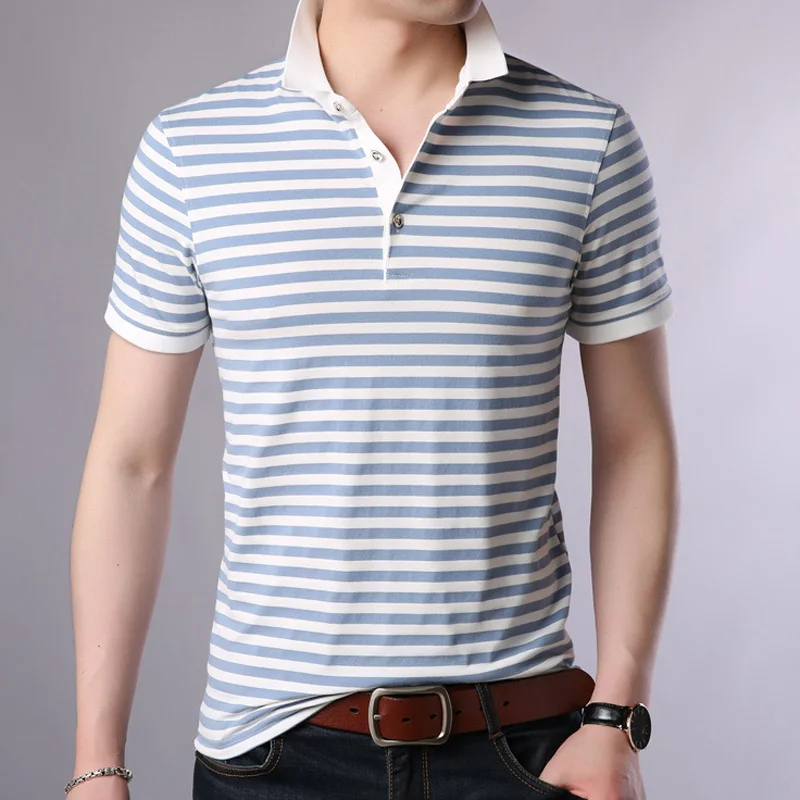 Liseaven Новая летняя мужская рубашка поло с коротким рукавом, полосатая цветная рубашка поло с принтом, Мужская одежда, Топы И Футболки