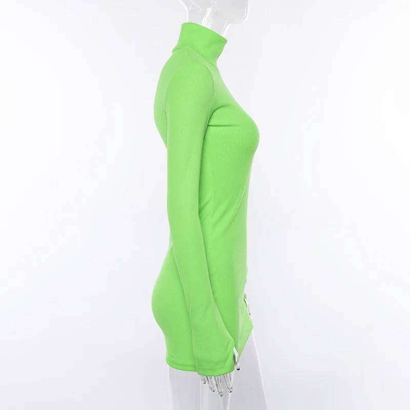 Sheblingbling, осенне-зимнее сексуальное платье Bobycon с длинным рукавом и пальчиком, женское платье с высокой горловиной, однотонное мини-платье с высокой талией