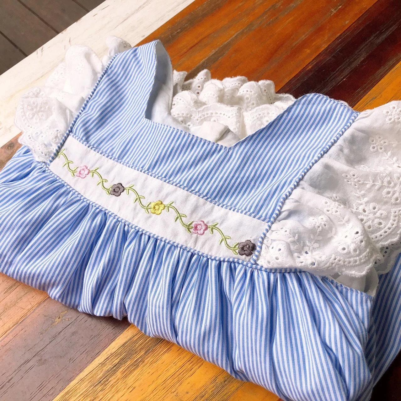 VTG/ летнее испанское античное платье с вышивкой, жаккардовое синее Свободное платье, Детские платья для девочек, одежда для маленьких девочек